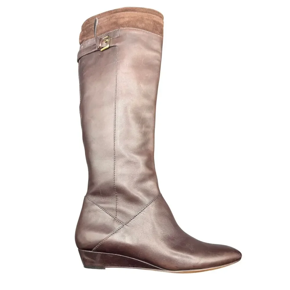 Via Spiga Brown Leather Knee High Boots Wedge Heel Women’s 9M